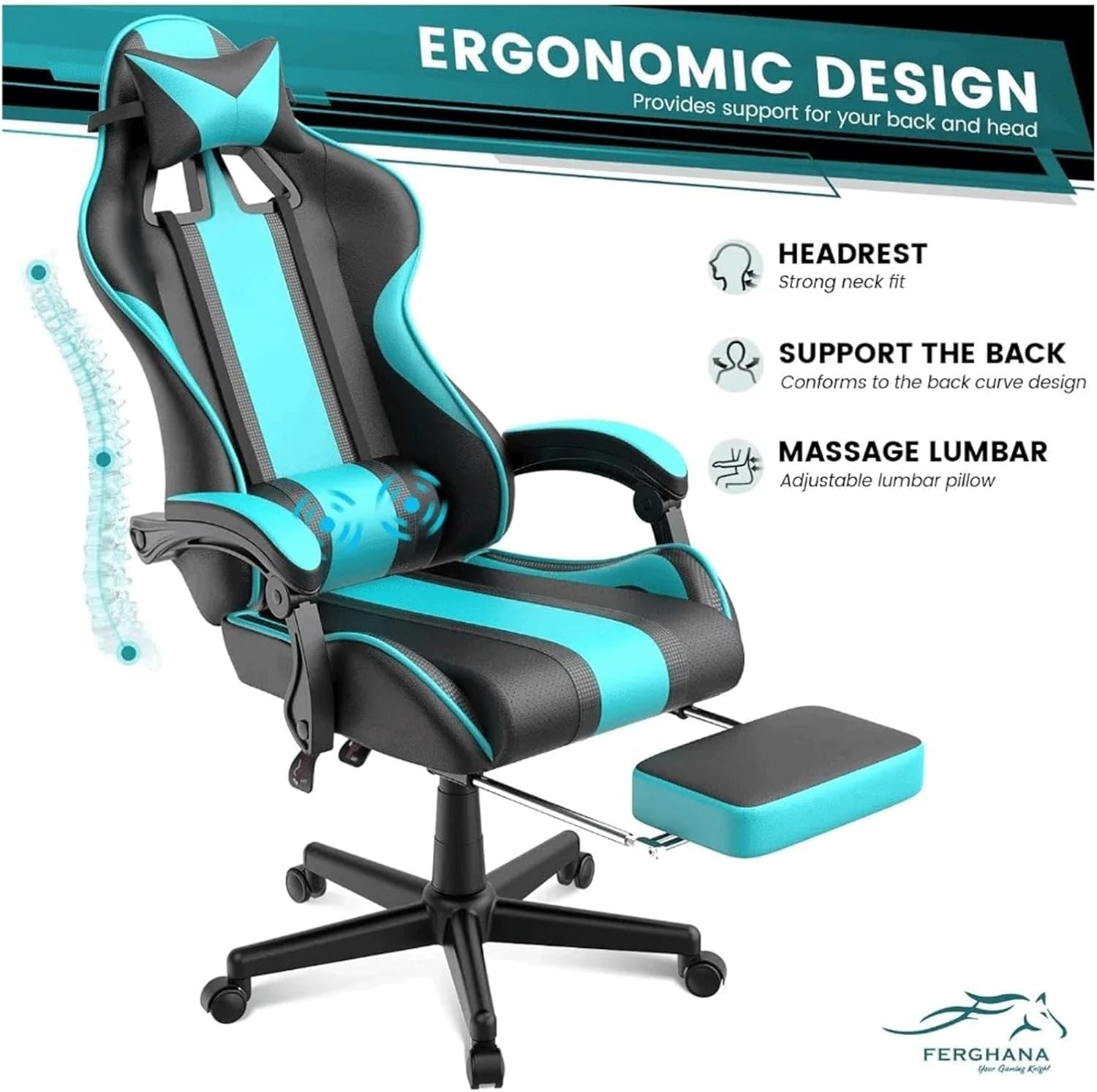 Gaming Chairs, Ergonomic Racing PC Game Computer Chair with Headrest Lumbar Support Adjustable Recliner