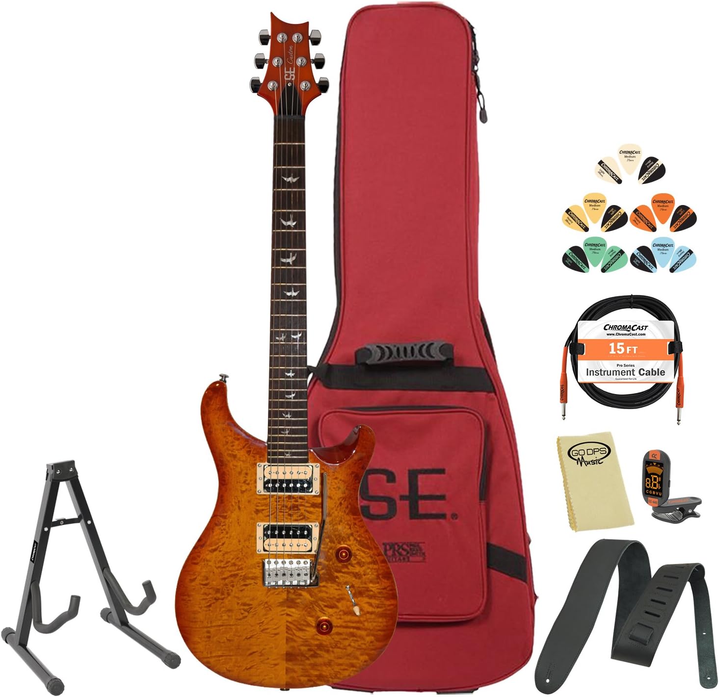 GoDpsMusic CM4VS30 PRS SE 30th Anniversary Custom 24 Vintage Sunburst Electric Guitar with Accessories and Gig Bag