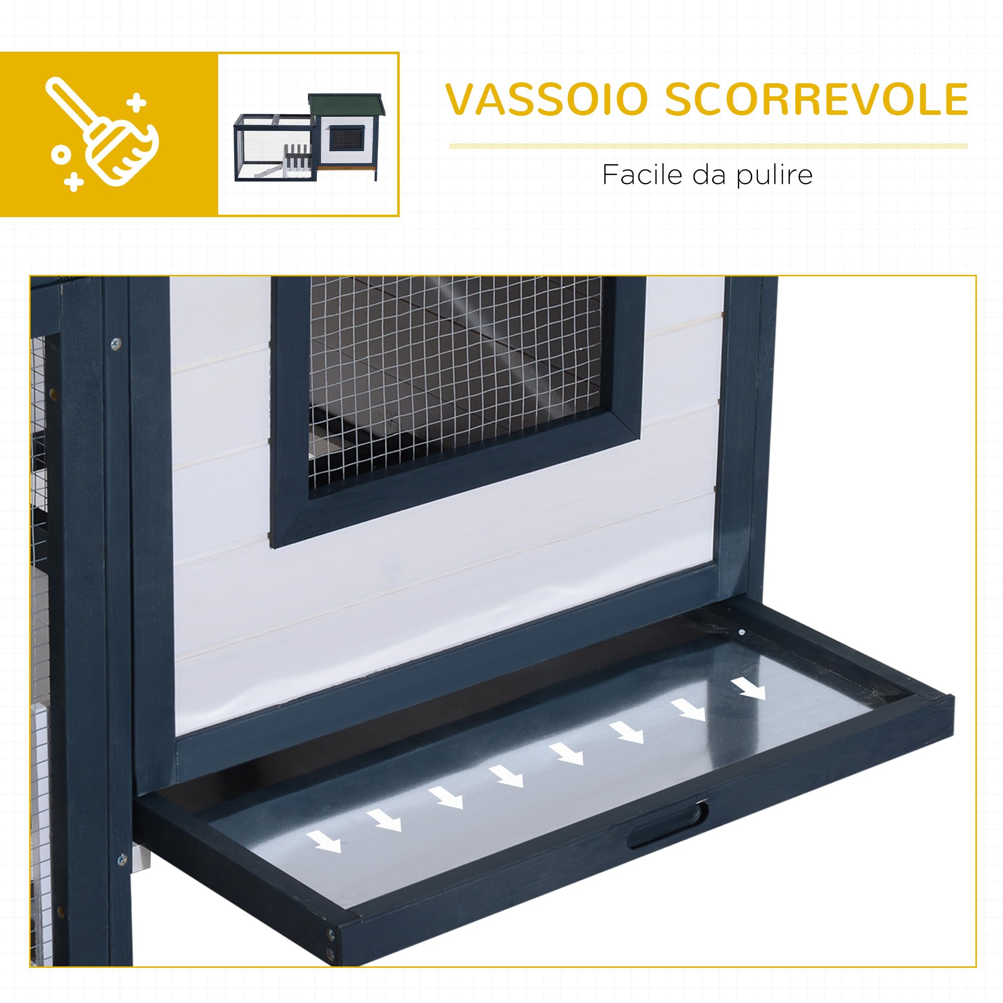 PawHut Conigliera da Esterno e Interno, Gabbia per Conigli con Tetto Impermeabile, Casetta e Area per Movimento, Conigliera in Legno di Abete, 151x78x84.5 cm, Verde e Bianco