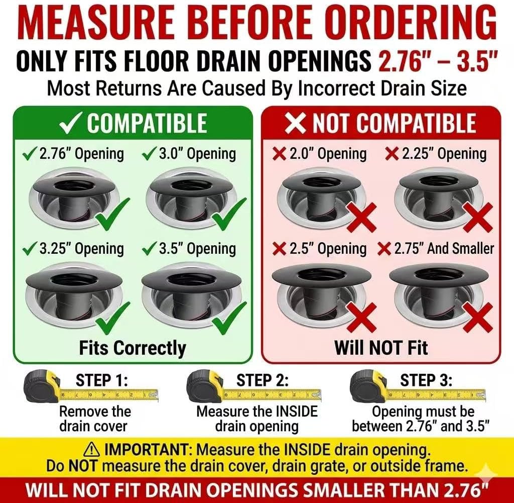 2 Pack Floor Drain Inserts, One-Way Drain Backflow Preventer and Odor Stopper, Black and White, Fits Compatible 2.76”-3” Floor Drain Openings, 2” Insert Depth