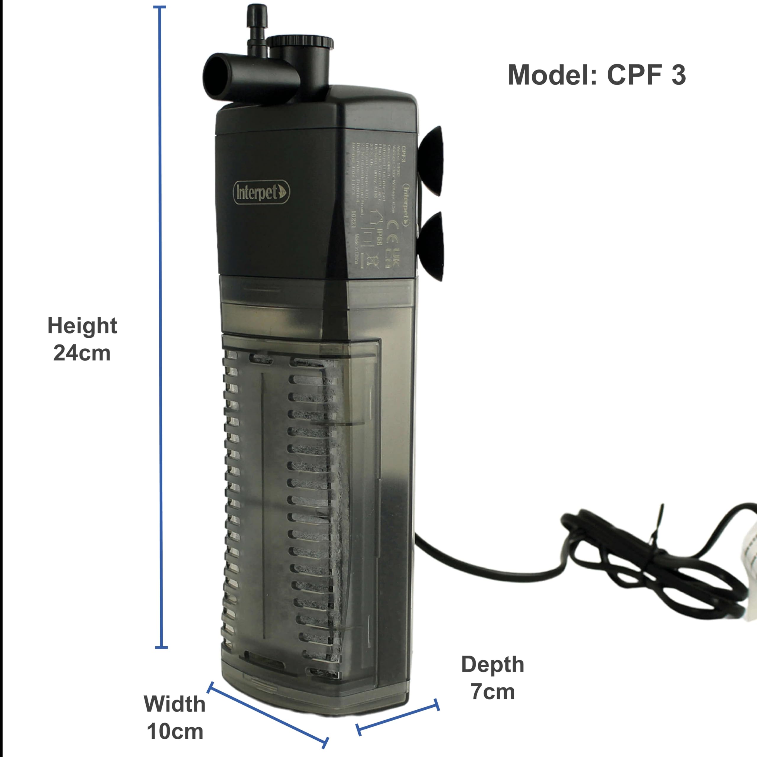 Interpet Filtre d'alimentation d'angle Interne CPF3 pour Aquarium, économie d'espace, débit réglable, Venturi pour aération, Eau Froide, Tropical, pour Aquariums jusqu'à 160 L