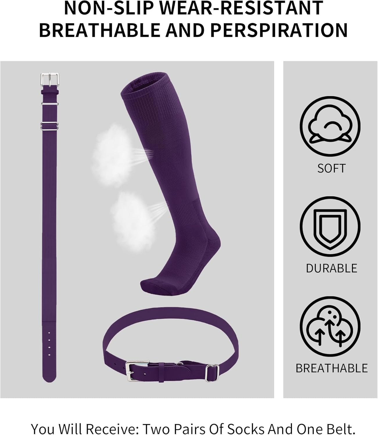 QBK Toddler Baseball Socks And Belt Youth Softball Tee Ball Combo Set for Boy Girl (2 Pairs of Socks & 1 Belt) - Image 2