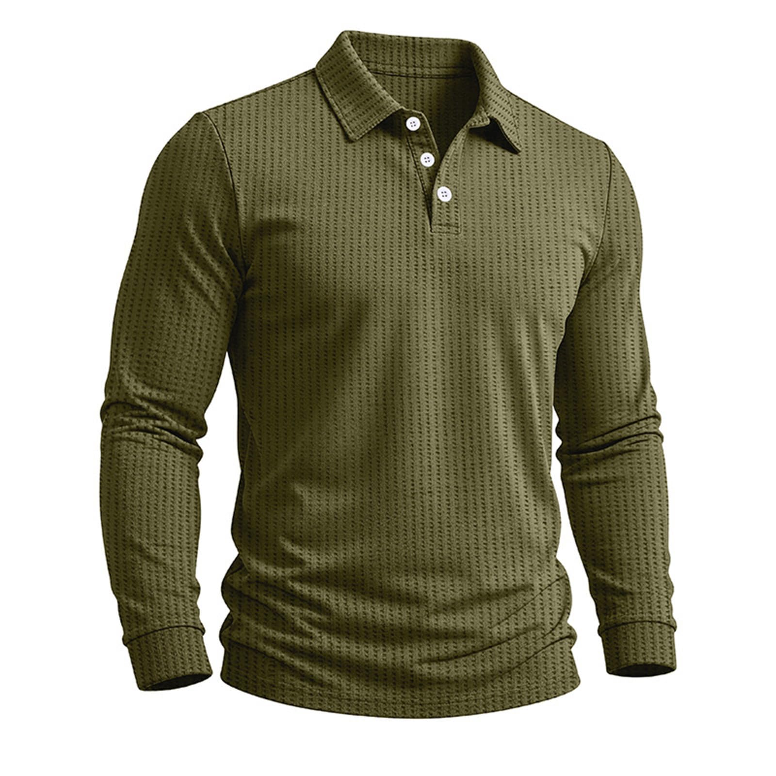 Polos Hombre Manga Larga,Cuello Vuelto Camiseta Manga Larga Hombre de Gofre Color Sólido Camisa Casual Cómodo Transpirable Pullover Top Corte Regular Camisetas Basica de Diario Oficina Trabajo