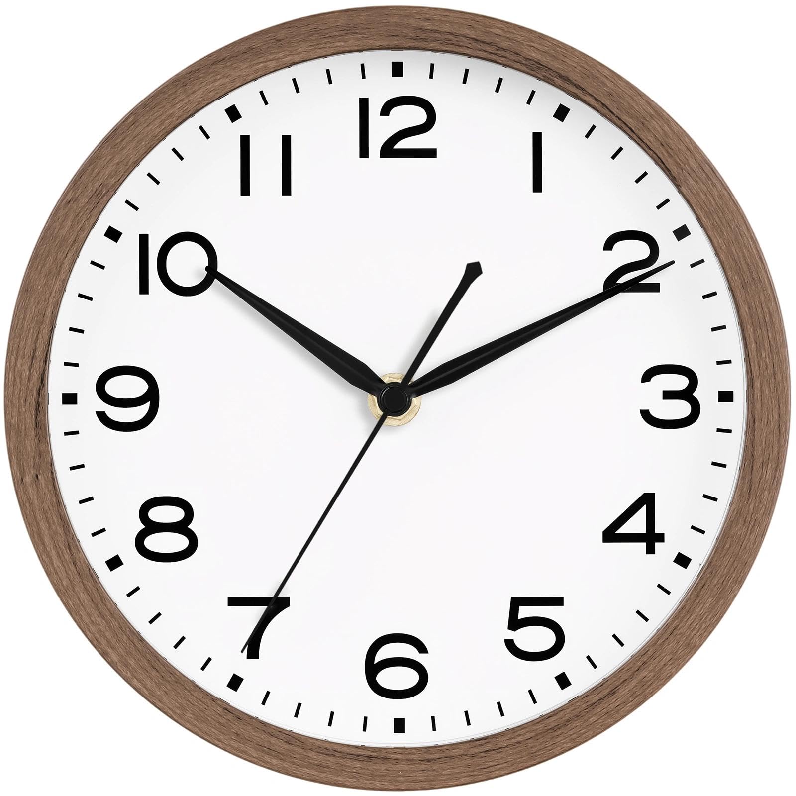 AKCISOT 10 Inch Wall Clock, Silent Battery Operated Analog Clock, Walnut
