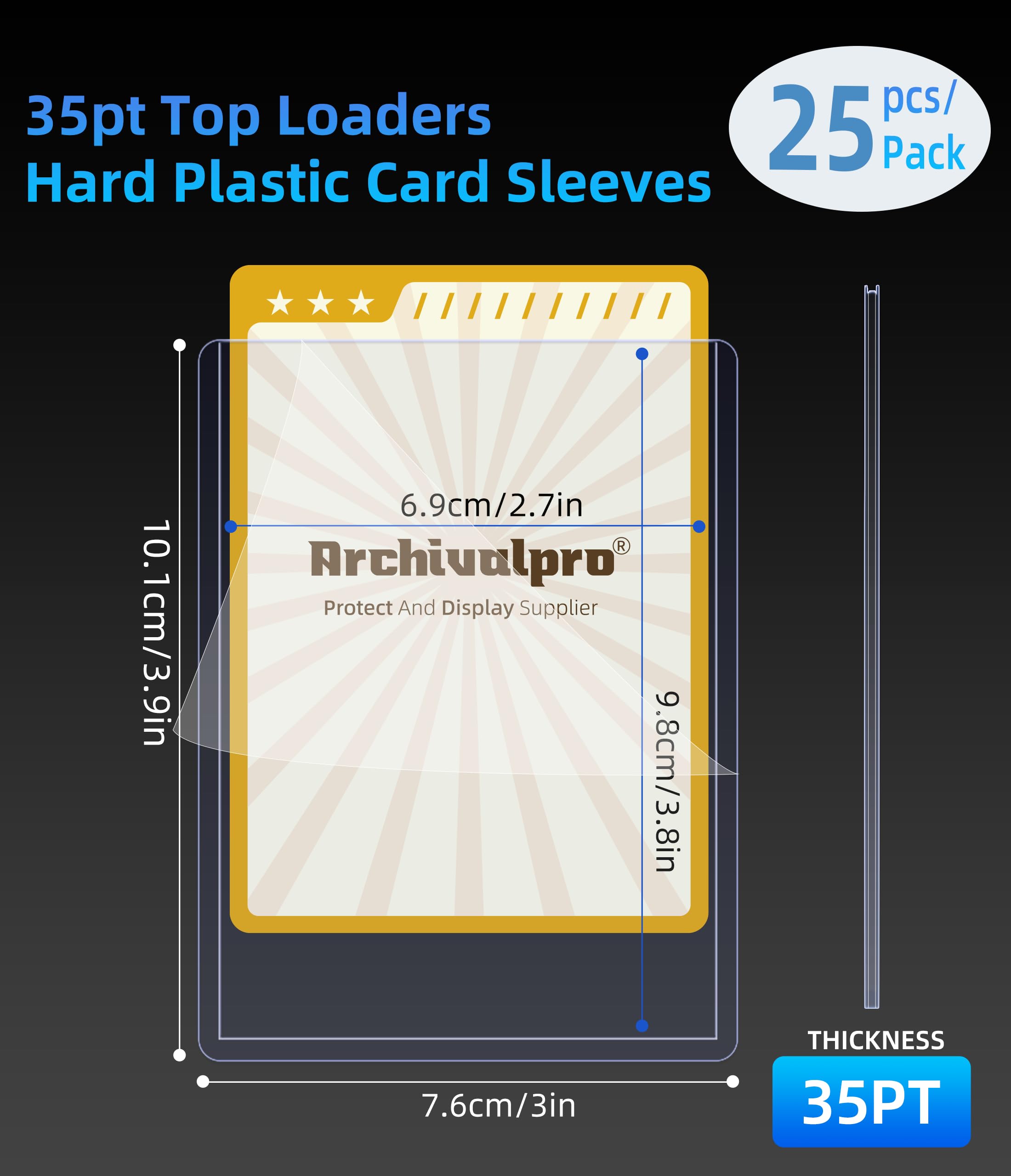 ARCHIVALPRO 35PT Toploader Card Sleeves 25 pcs 3"x4" Ultro Clear Cards Holder Top Loaders for Cards for Trading Cards(25PK,35PT) - Image 3