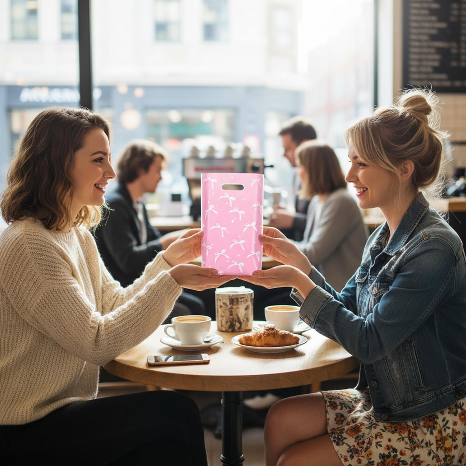 LXUEJIE 100Pcs Pink Bow Goodie Bags, Cute Bow Gift Pouches, Plastic Goodie Treat Candy Bag Girls Birthday Gifts Wrapping Bag for Wedding Baby Shower Engagement Party Supplies - Image 5