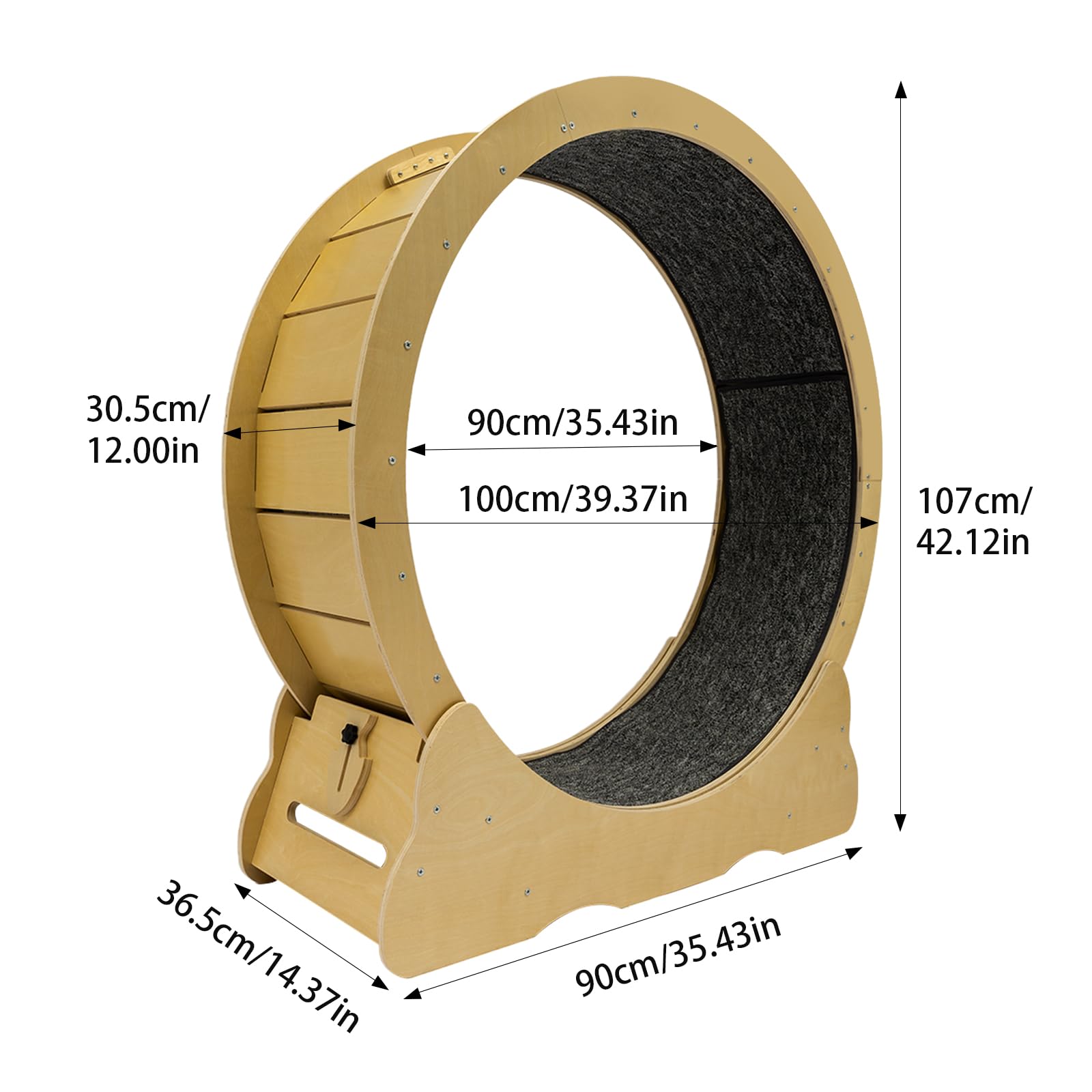LIAPDG Cat Exercise Wheel, Cat Treadmill for Indoor with Fish-Shaped Clasp & Hook and Loop Fastener Capacity 50Kg/ 110.23Lbs Runway 30.5Cm/ 12 Inch for 11.02-16.53Lbs Small Dogs (Original Wood Color)