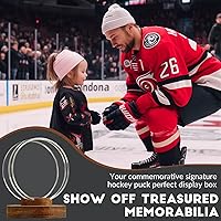 Vista 4 de JupDec Estuche de exhibición de discos de hockey acrílico transparente con base de madera, soporte de exhibición de recuerdo de autógrafo