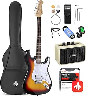 Donner DST-102 - Kit de guitarra eléctrica de 39 pulgadas, con amplificador, bolsa, capo, correa, cuerda, sintonizador, cable, púas-1