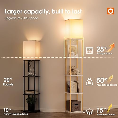 Miniatura 2 de addlon Lámparas de pie con estantes, lámpara de pie moderna de 5 niveles con bombilla LED 3CCT, lámpara de pie de pantalla para sala de estar,