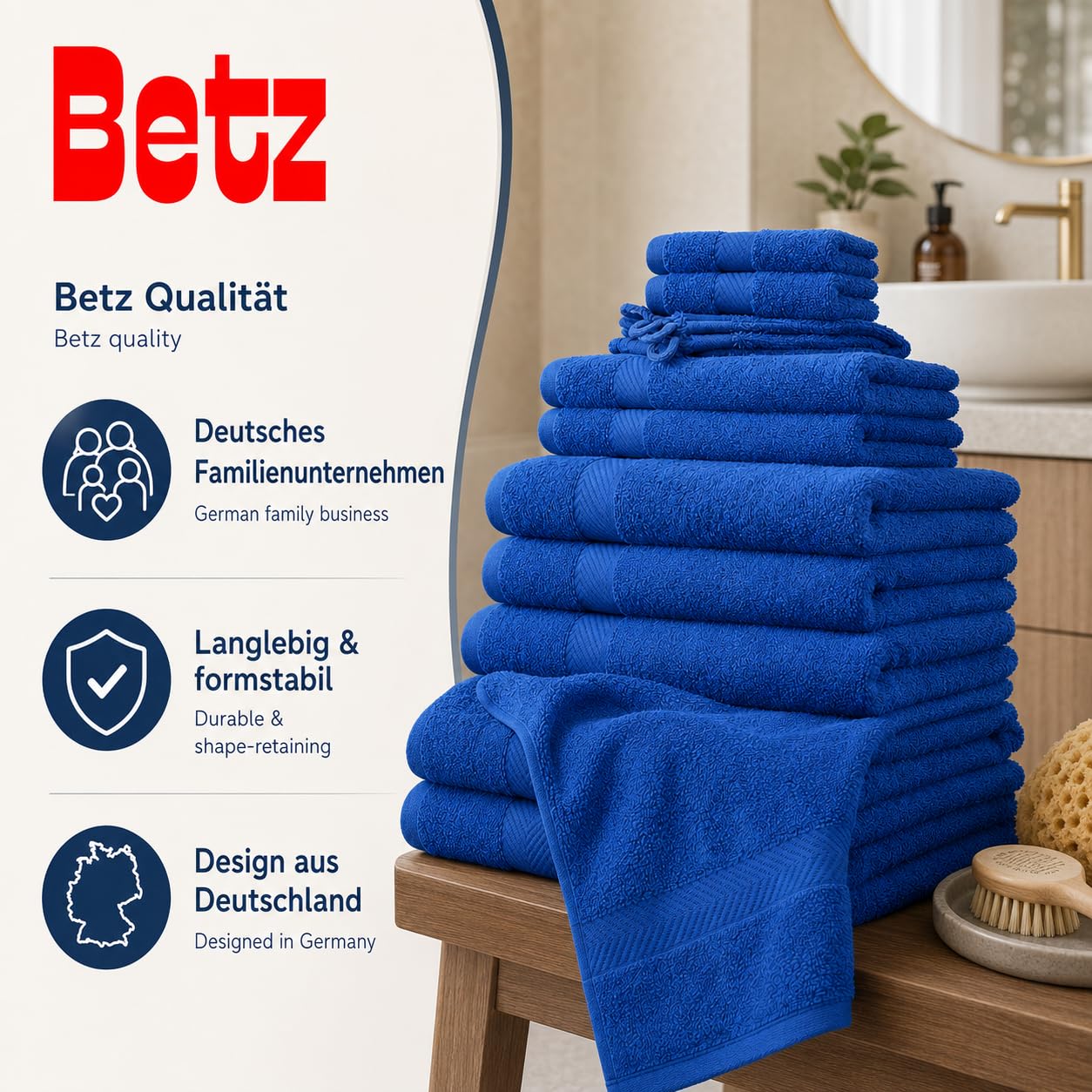 Betz Set da 12 asciugamani PALERMO 100% cotone 2 asciugamani da doccia 4 asciugamani 2 asciugamani per gli ospiti 2 lavette 2 guanti da bagno Colore blu