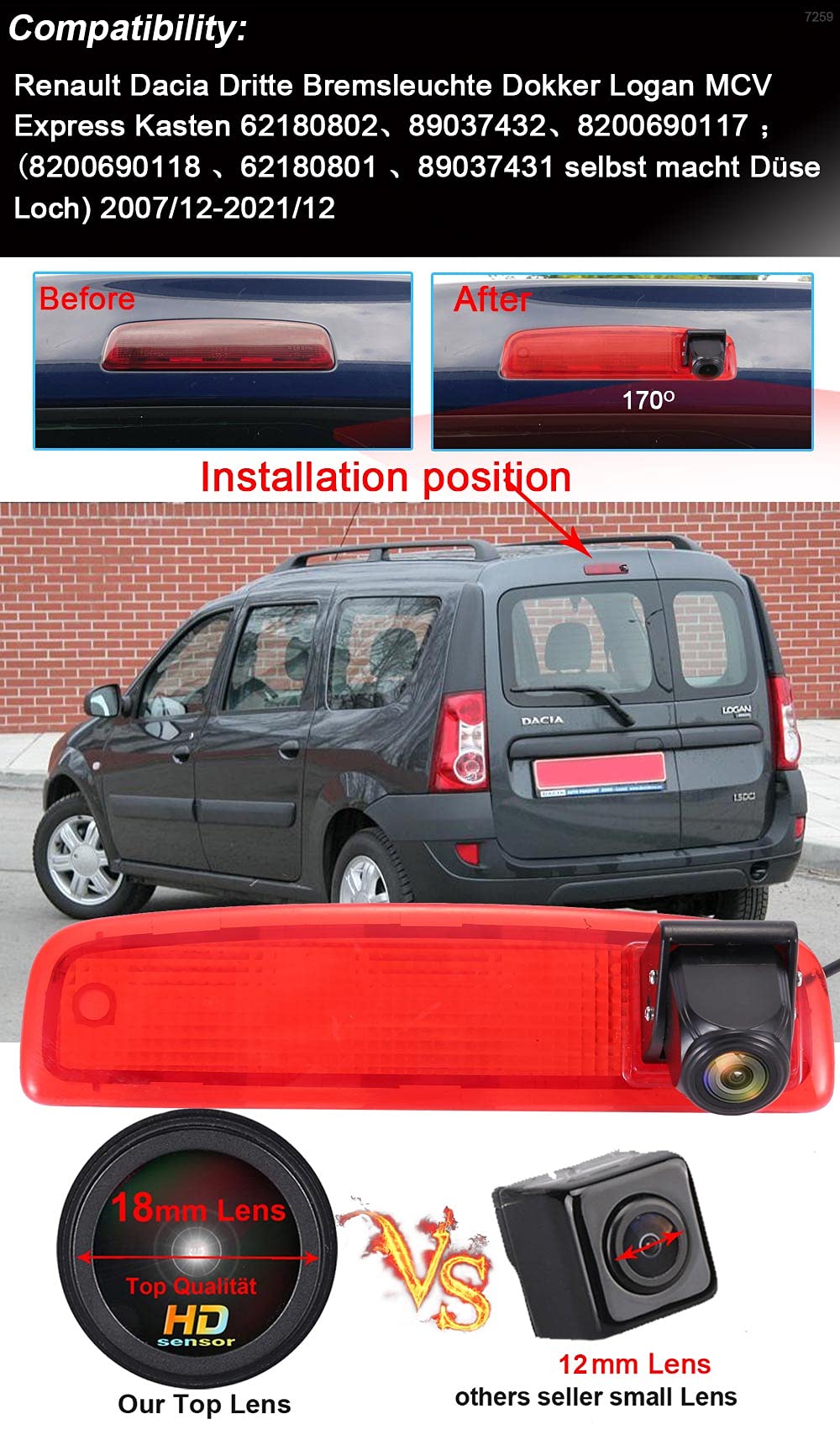 4,3 cala TFT LCD kolorowy wyświetlacz samochodowy + 1280 x 720 pikseli Super HD kamera cofania zamiennik do Renault Dacia Dokker Logan MCV Express furgon 62180802 89037432 8200690117 8200690118