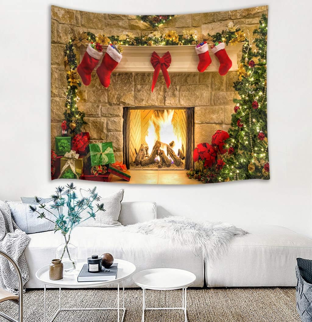 Amazon Co Jp Lb クリスマス飾り タペストリー 暖炉 おしゃれ壁掛け 装飾布 欧米風 壁飾り インテリア モダン 多機能 パーティー イベント リビング お店 個性ギフト お祝い 150ｘ100cm ホーム キッチン