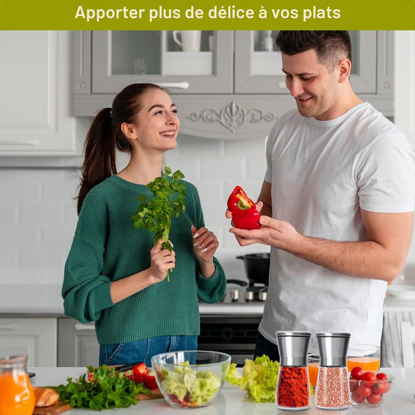 Gucass 4 Pcs Moulins à Poivre et Sel, Acier Inoxydable Verre Meule en Céramique Réglable Broyeur à Épices, Salières et Poivrières, Moulin À Épices, Idéal pour Moudre et Recharger Sel, Poivre et Piment