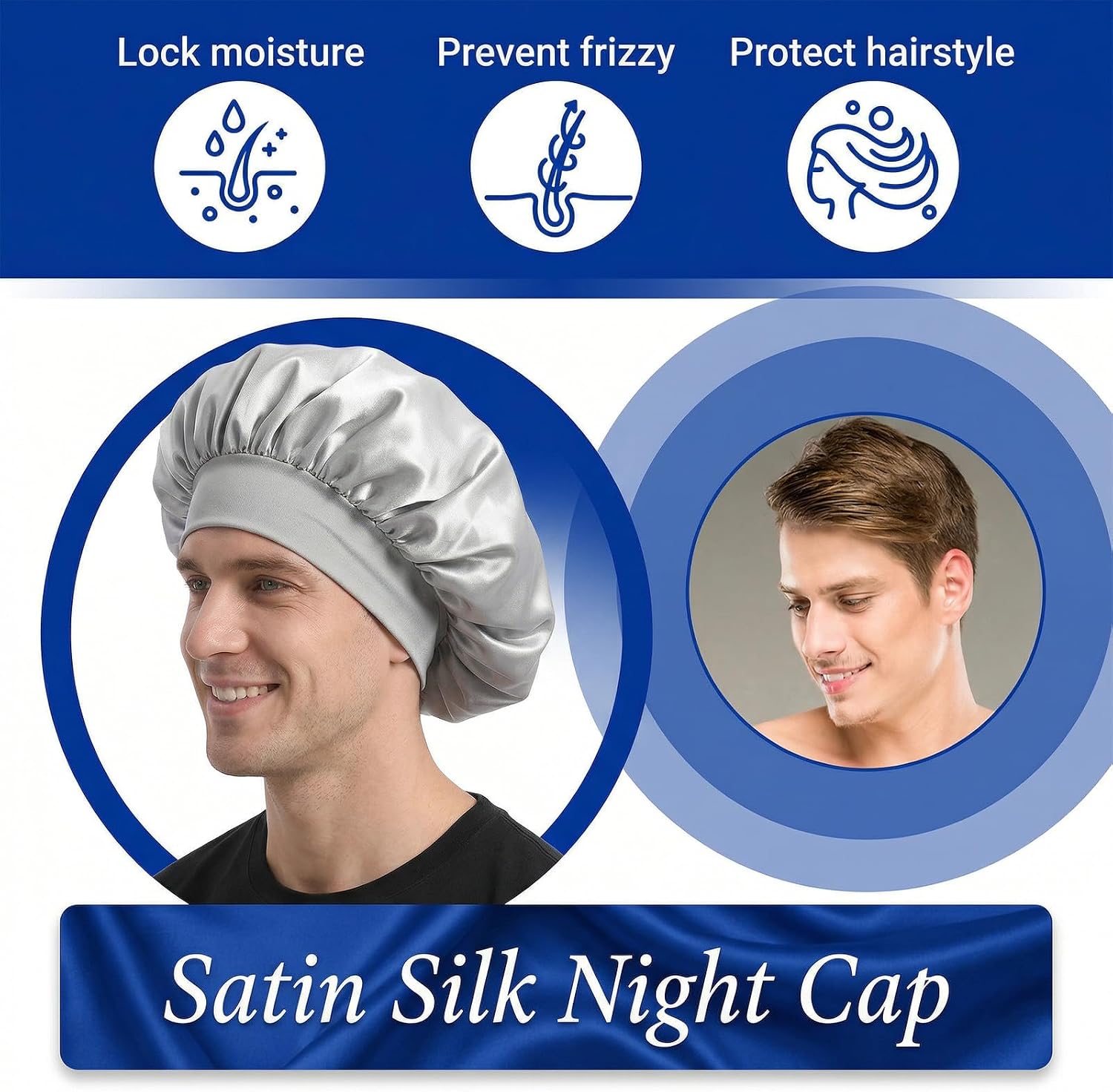 3 PCS Satin Bonnet for Women Men Silk Hair Bonnet for Sleeping with Elastic Band Soft Large Bonnets for Curly Hair Braids Reversible Design Lightweight