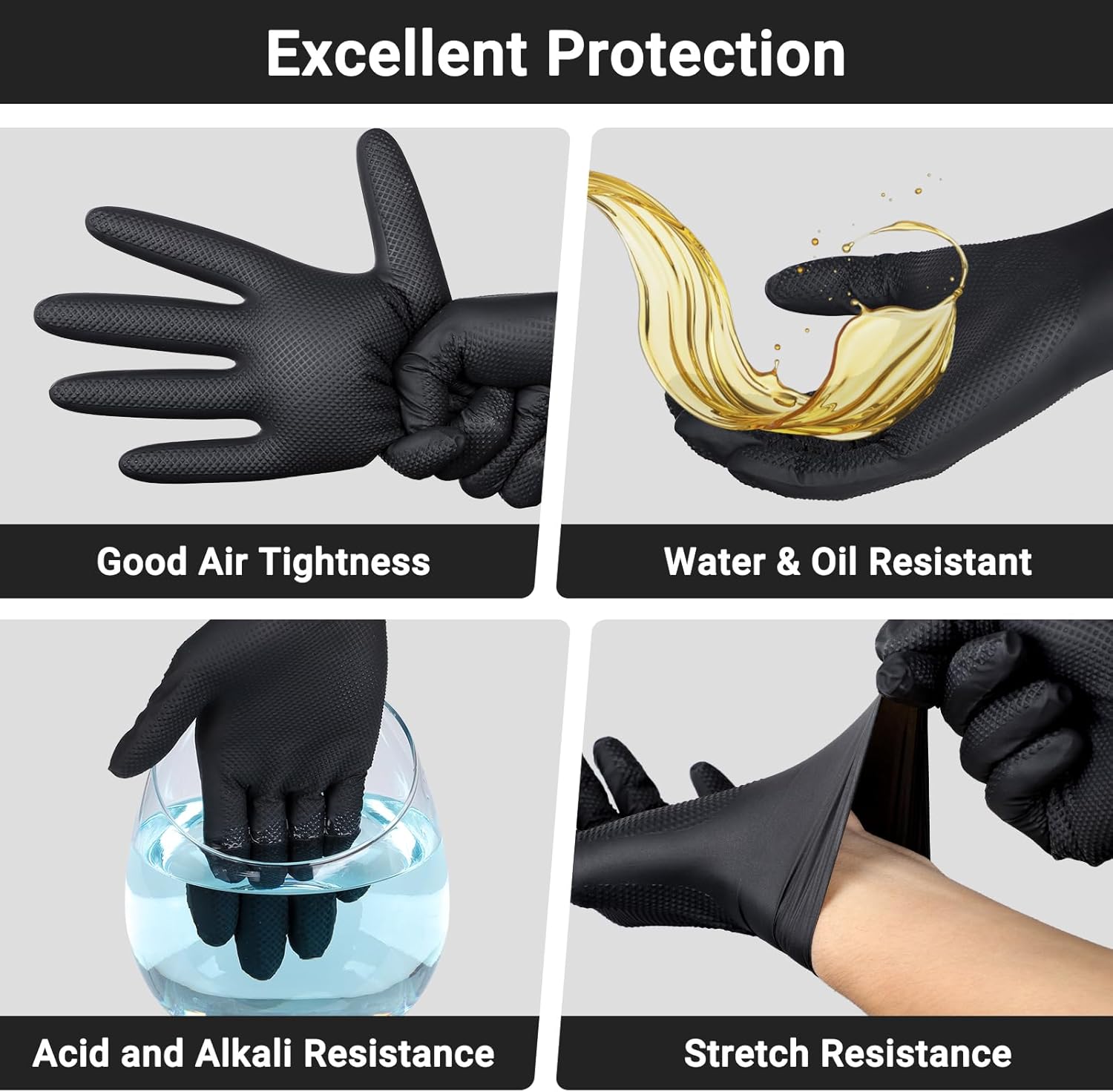 10 Mil Nitrile Gloves - Thick Black Nitrile Gloves Large, 100 PCS Disposable Heavy Duty for Women & Men Cleaning, Cooking, Gardening, Construction, Oil Resistant & Chemical Resistant
