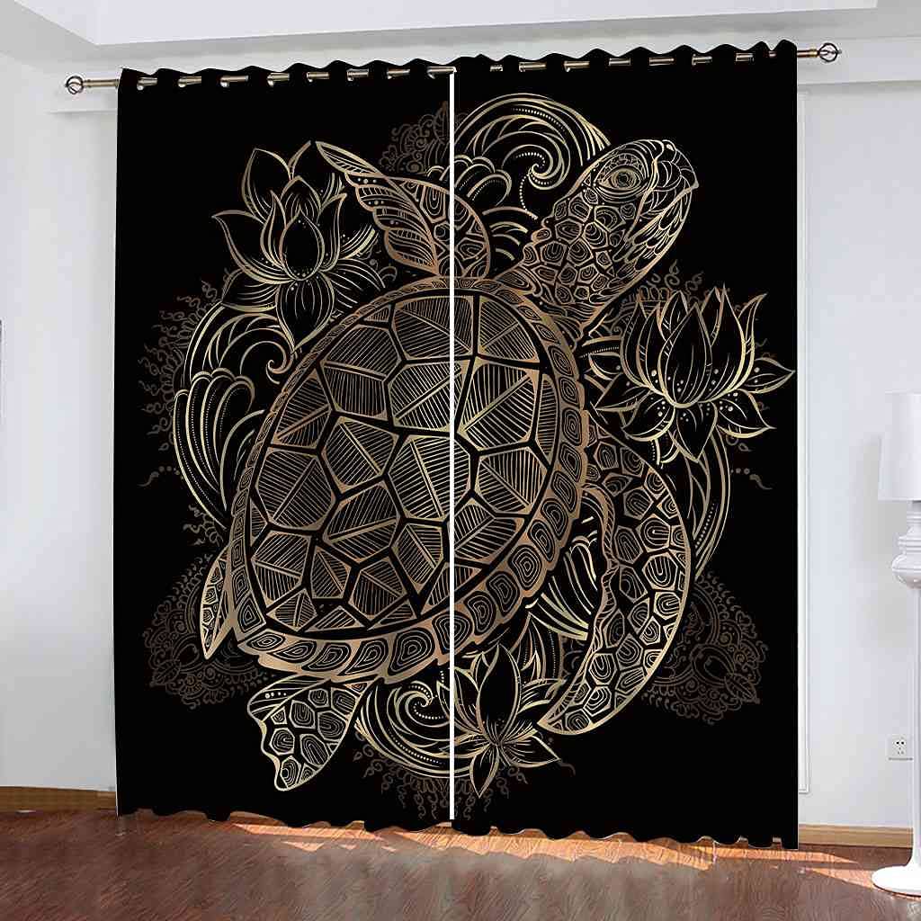 Rideaux occultants tortue dorée 3D isolants phoniques de 264x242 cm pour salon