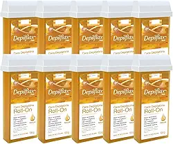 Kit 10 Refil Cera Depilatoria Corporal Profissional Depilação Roll On Depilflax Natural 100g