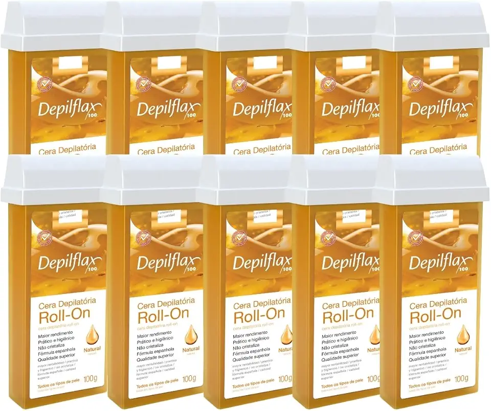 Kit 10 Refil Cera Depilatoria Corporal Profissional Depilação Roll On Depilflax Natural 100g
