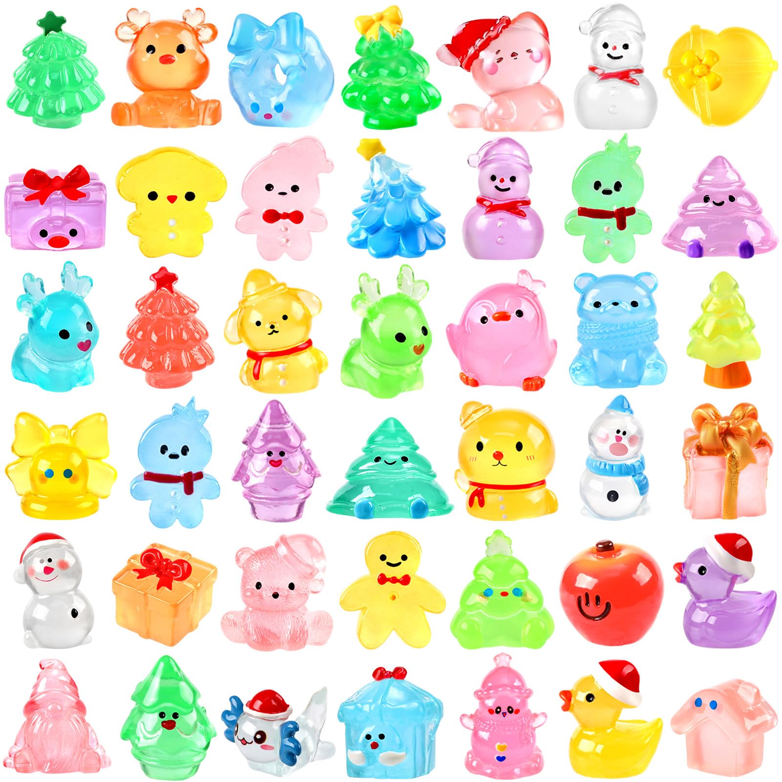 56 PCS Mini Christmas Luminous Resin Animals, Cute Small Miniatures Figures