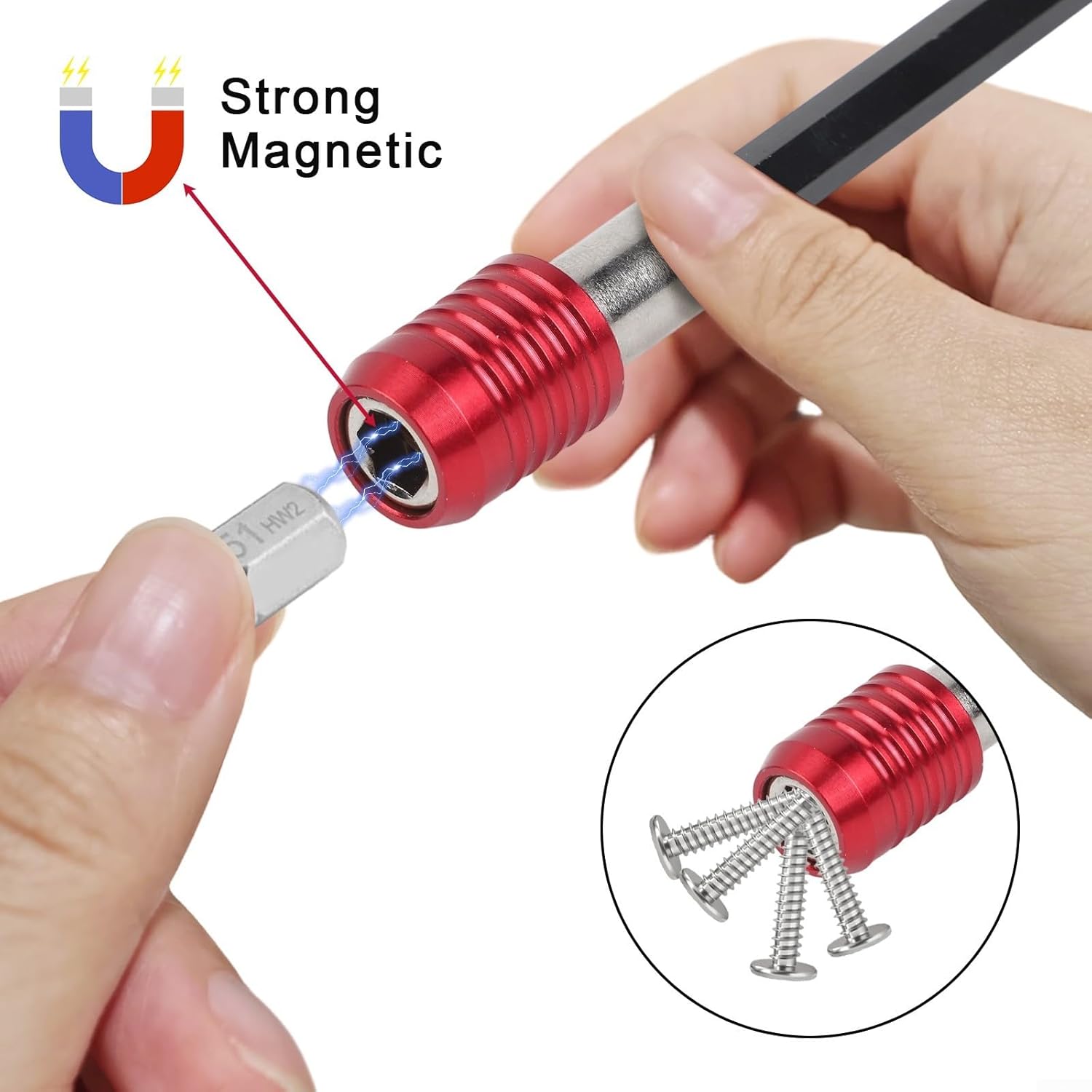 300mm Quick Release Screwdriver Bit Extension Bar, 1/4 Inch Hex Shank Magnetic Holder with Self-Locking Drill Driver, Red, 3-Pack(4pcs set)