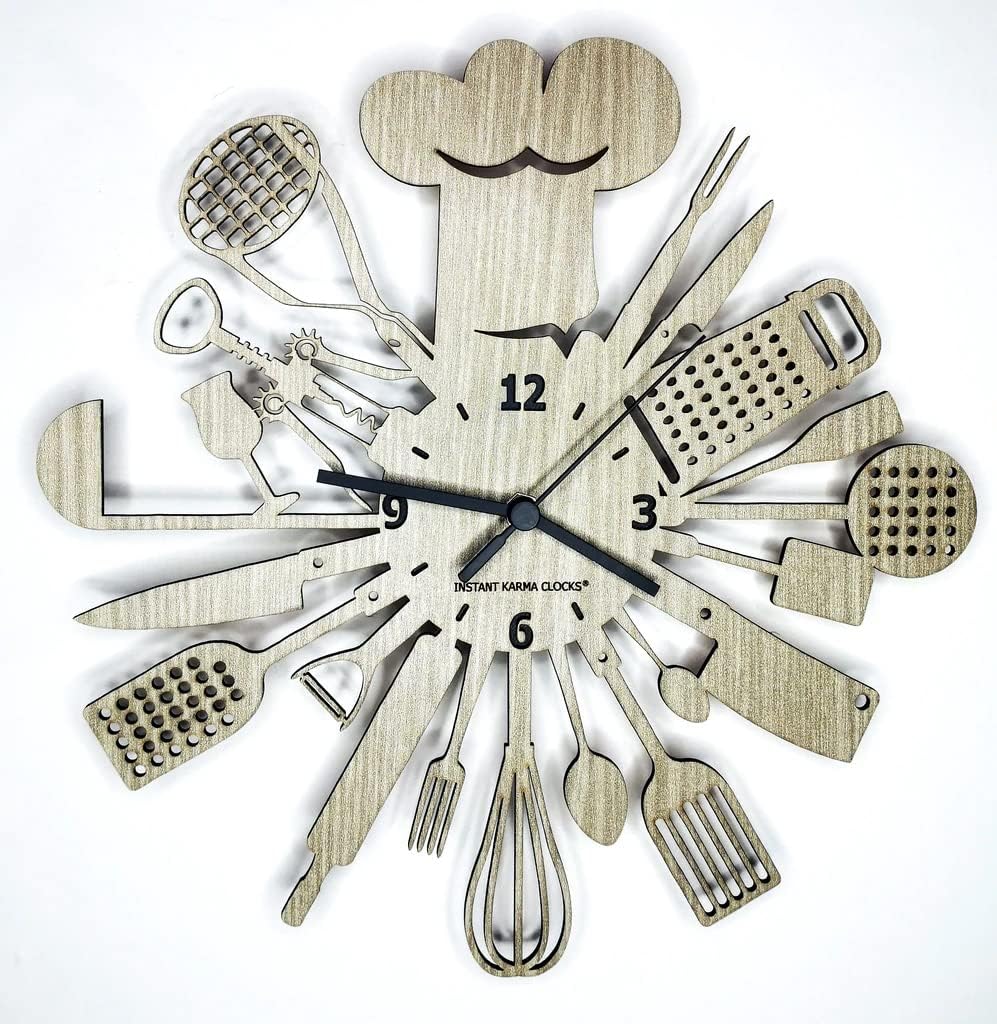 Chef Kitchen Wall Clock with Utensils – Silent No-Ticking | Perfect for Bedroom, Office, Studio, Living Room – Unique Decoration