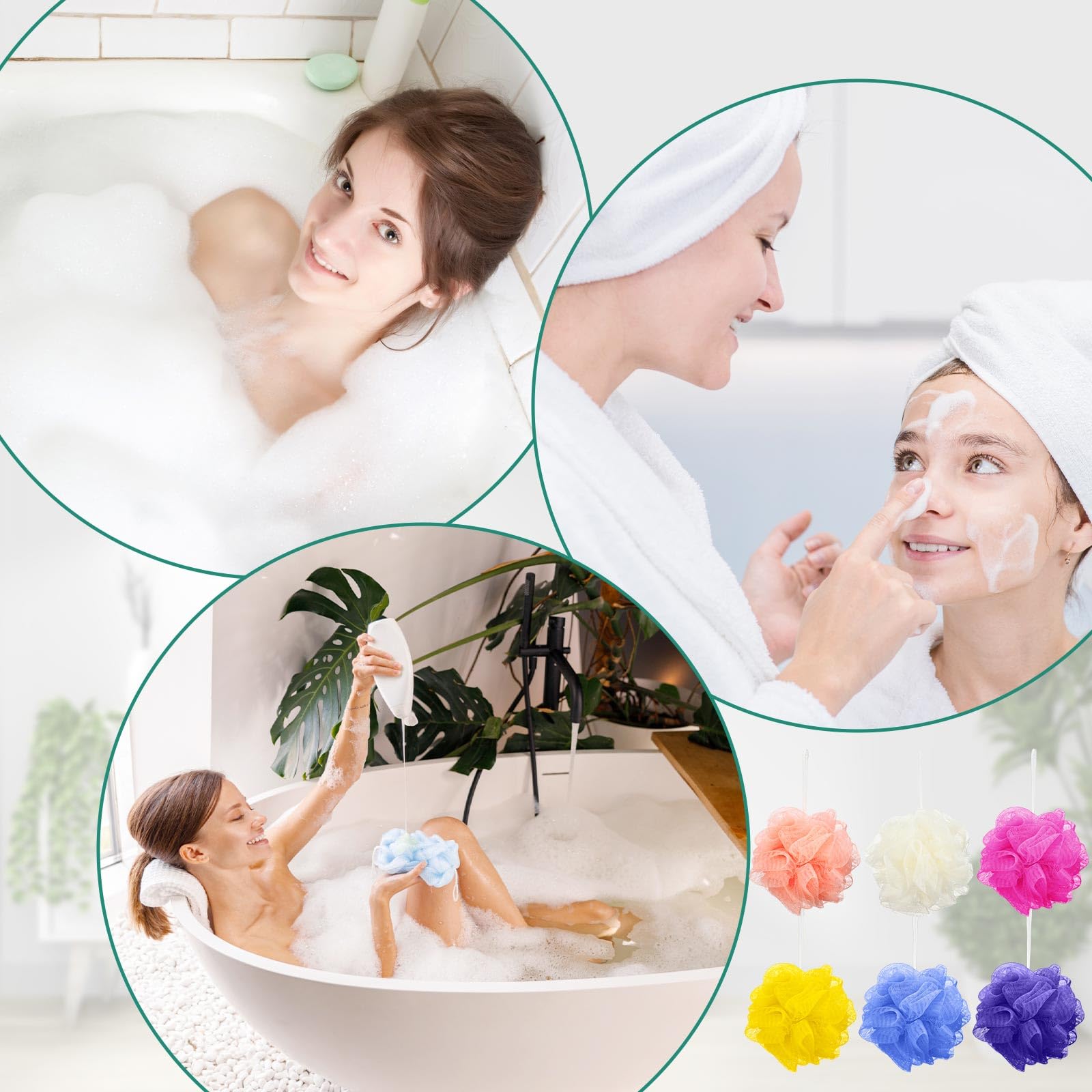 100 szt. gąbka do kąpieli pod prysznic luffas luffas peeling do ciała zestaw różne kolory siatkowe kulki podróżne czyszczenie mycie puff akcesoria kąpielowe dla dzieci kobiet mężczyzn mycie ciała, 6