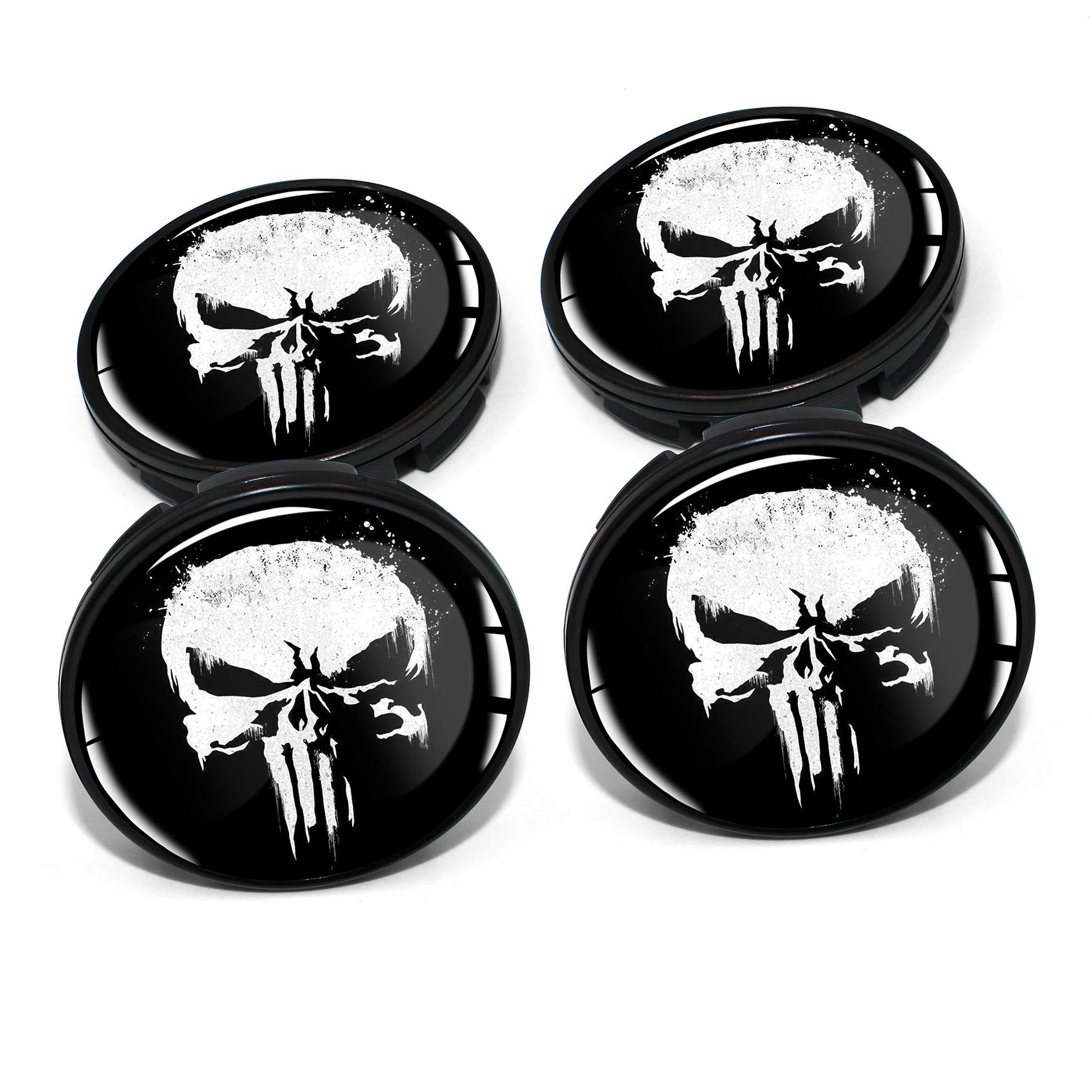 4 x zaślepka piasty o średnicy 60 mm, dekielki do felg, naklejki żelowe, emblemat, do samochodów, tuningu, akcesoria do kołpaków kół DM006 (nr 2 Punisher, czarny błyszczący, zestaw dekielków piasty)