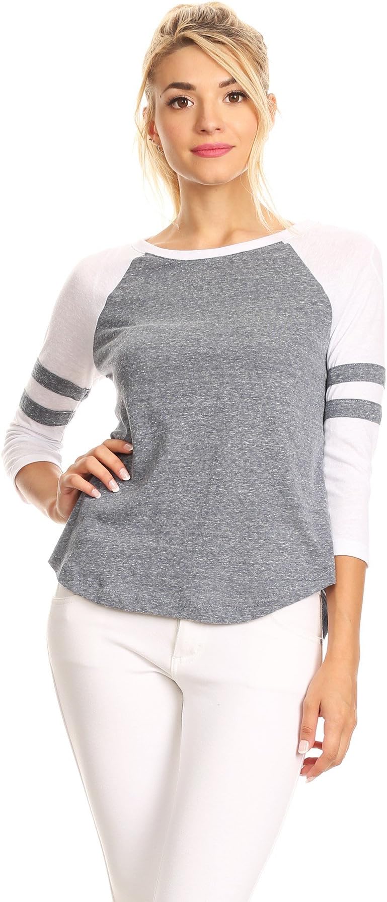 Ambiance Apparel Women's Relaxed Baseball T-Shirt (Small, Grey)