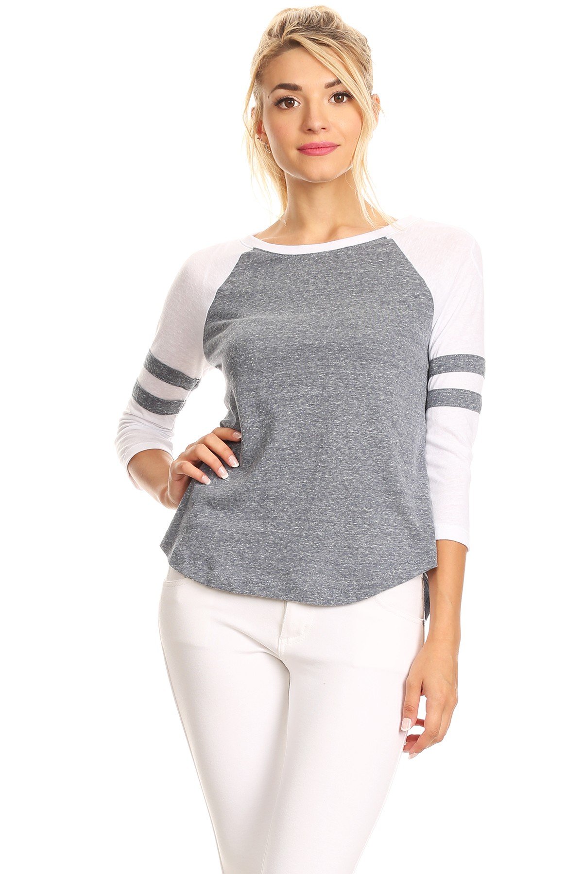 Ambiance Apparel Women's Relaxed Baseball T-Shirt (Small, Grey)