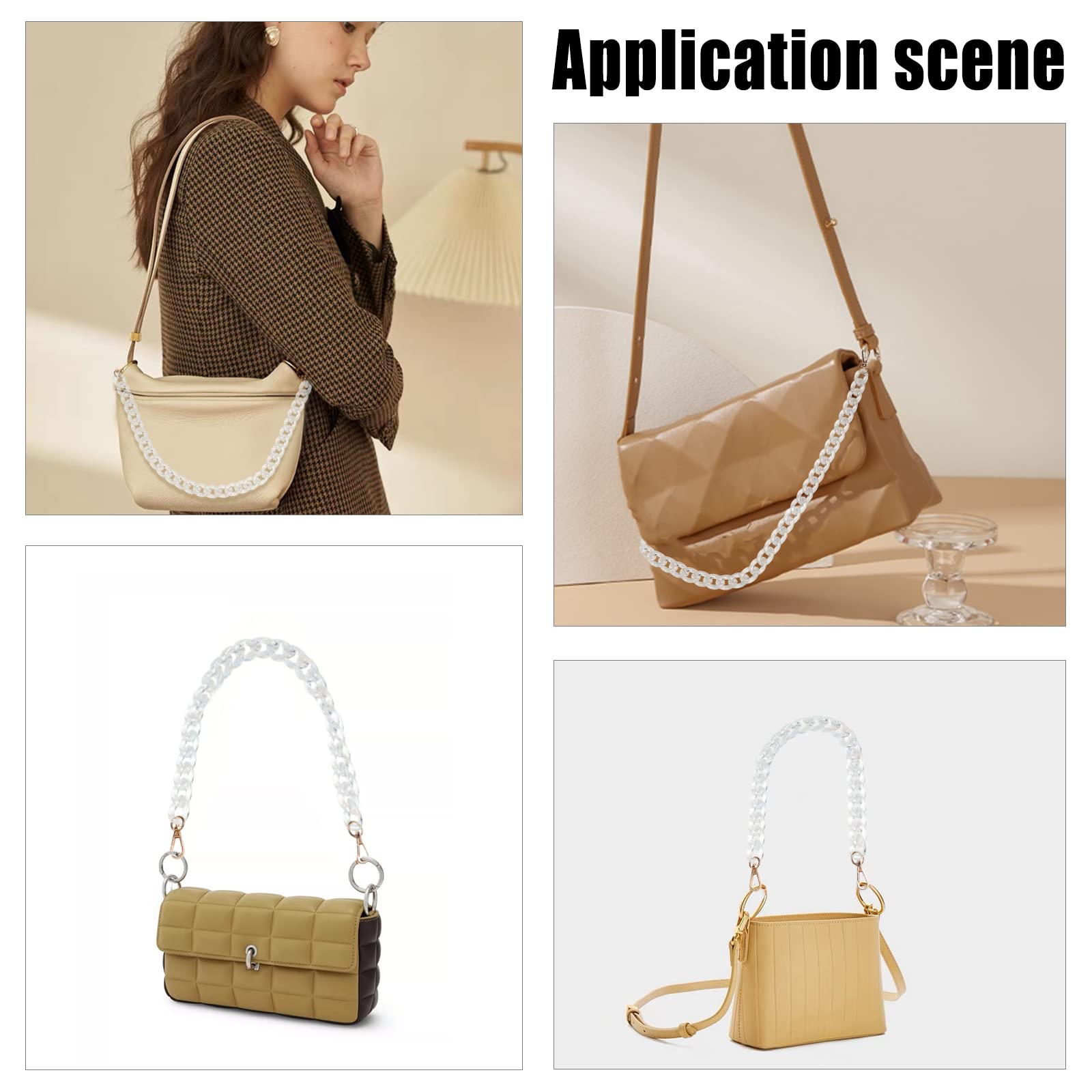 WADORN 36cm Acrylique Courte Anse De Sac, Acrylique Sac à Main Chaîne Grosse Résine Sac Chaîne Sangle Décoration Chaîne Sac à Main Embrayages Accessoires Bricolage Sac Artisanat Fabrication