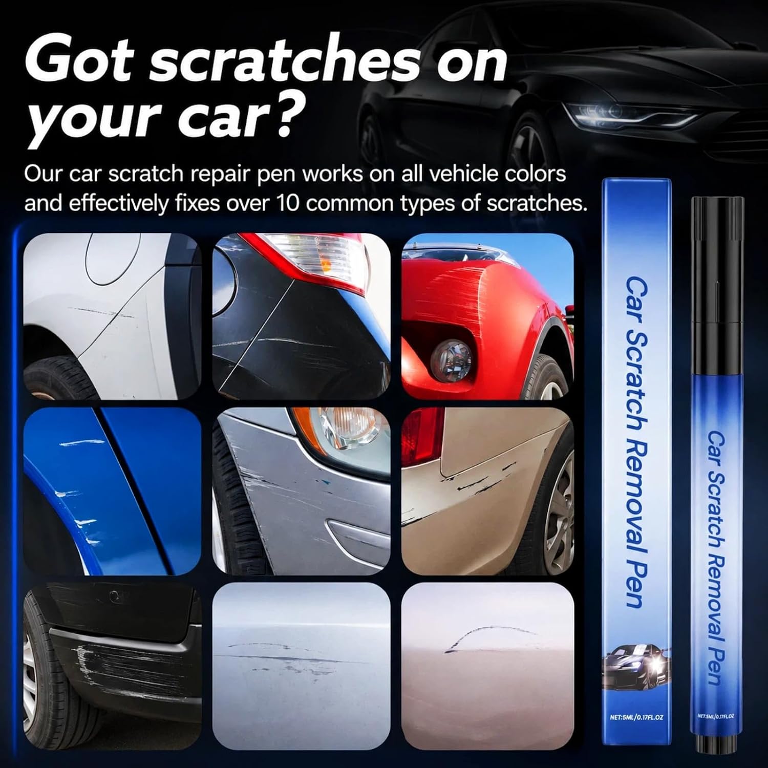 Magic Car Scratch Removal Pen, Professional Repair Solution For All Cars, Works On Any Color To Fix Scratches Swirl Marks And Scuffs, Easy DIY Paint Restoration Kit For A Seamless Finish (1)