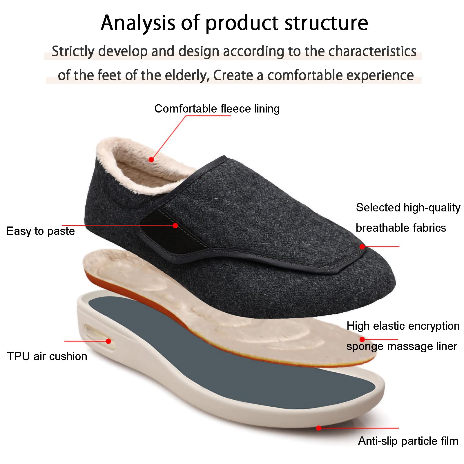 Scarpe da Edema per Diabetici da Donna,Scarpe da Riabilitazione Ortopediche Extra Larghe,Scarpe da Ginnastica per Anziani da Regolabili Traspiranti Leggere per Pantofole per Diabetici