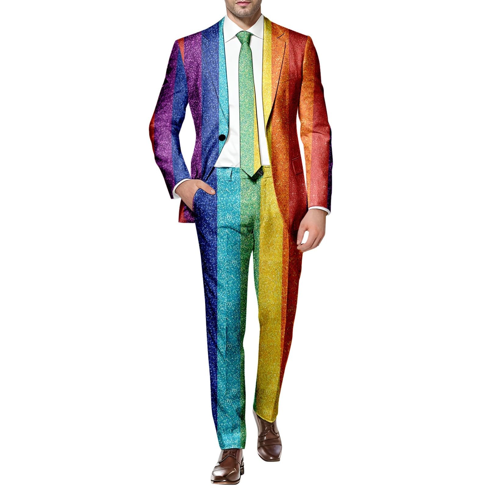 Gay The Rainbow Suit Multi-Coloured Jacket Pride Outfits LGBTQ Accessories Pride Suit Prides Clothes Stand Out Suits Fancy Dress Adult Rainbow Costumes