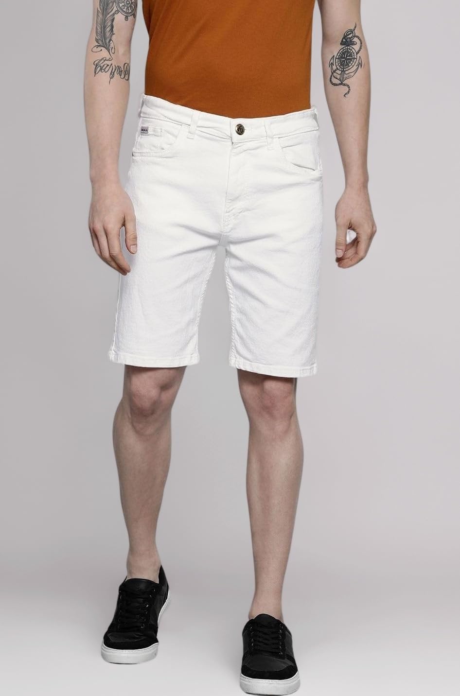 The Indian Garage Co Men Slim Fit Solid Mid-Rise Denim Shorts