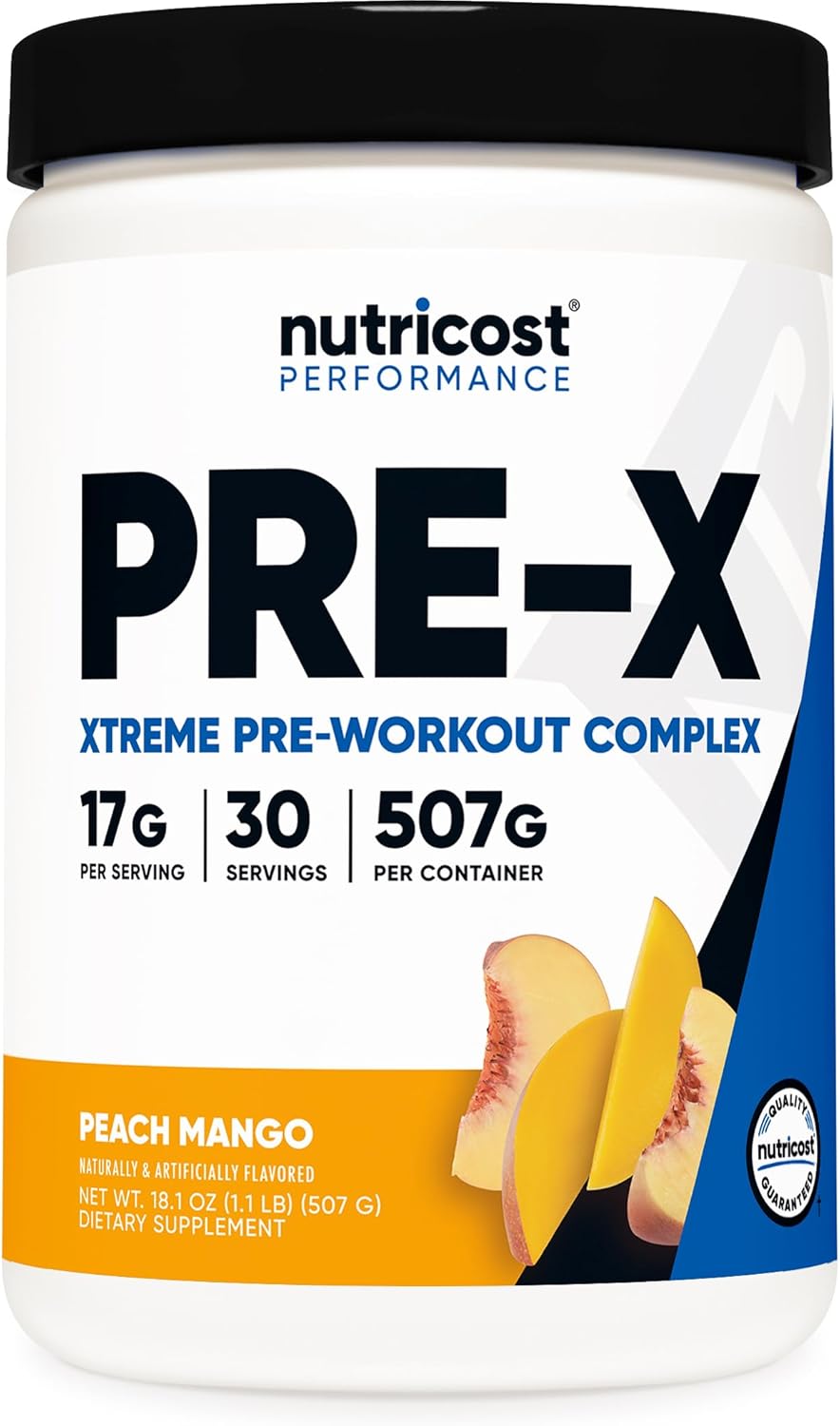 Nutricost Pre-X Xtreme Pre-Workout Complex Powder, Peach Mango, 30 Servings, Vegetarian, Non-GMO and Gluten Free