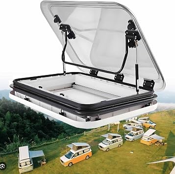 RV Roof Vent Kit, Caravan Roof Window Hatch, Universal Roof Hatch for Motorhome, with LED Light & Net, Fit for RV, Camper, Trailer and Modified Vehicle 27.6x19.7Inch
