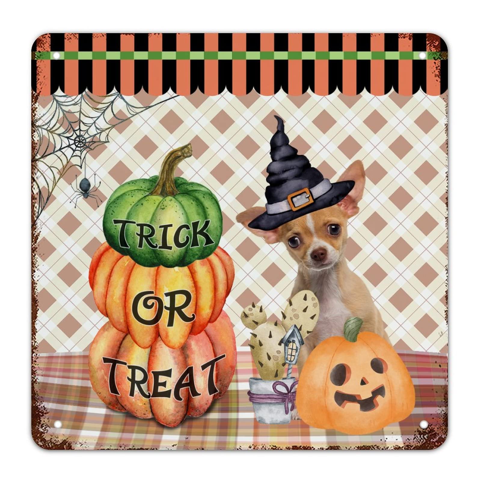 Plaque en métal Halloween sorcière et Yorkshire de 38x38 cm