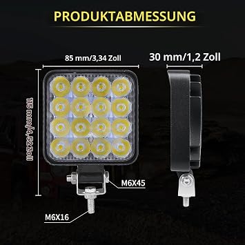 Rigidon 4x Mini LED Headlights Square 3.3 Inch 48 W Spot Offroad Lights
