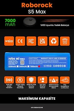 Roborock S5 Max Uyumlu 7000mAh - Kutusuz Model - Yüksek Kapasite