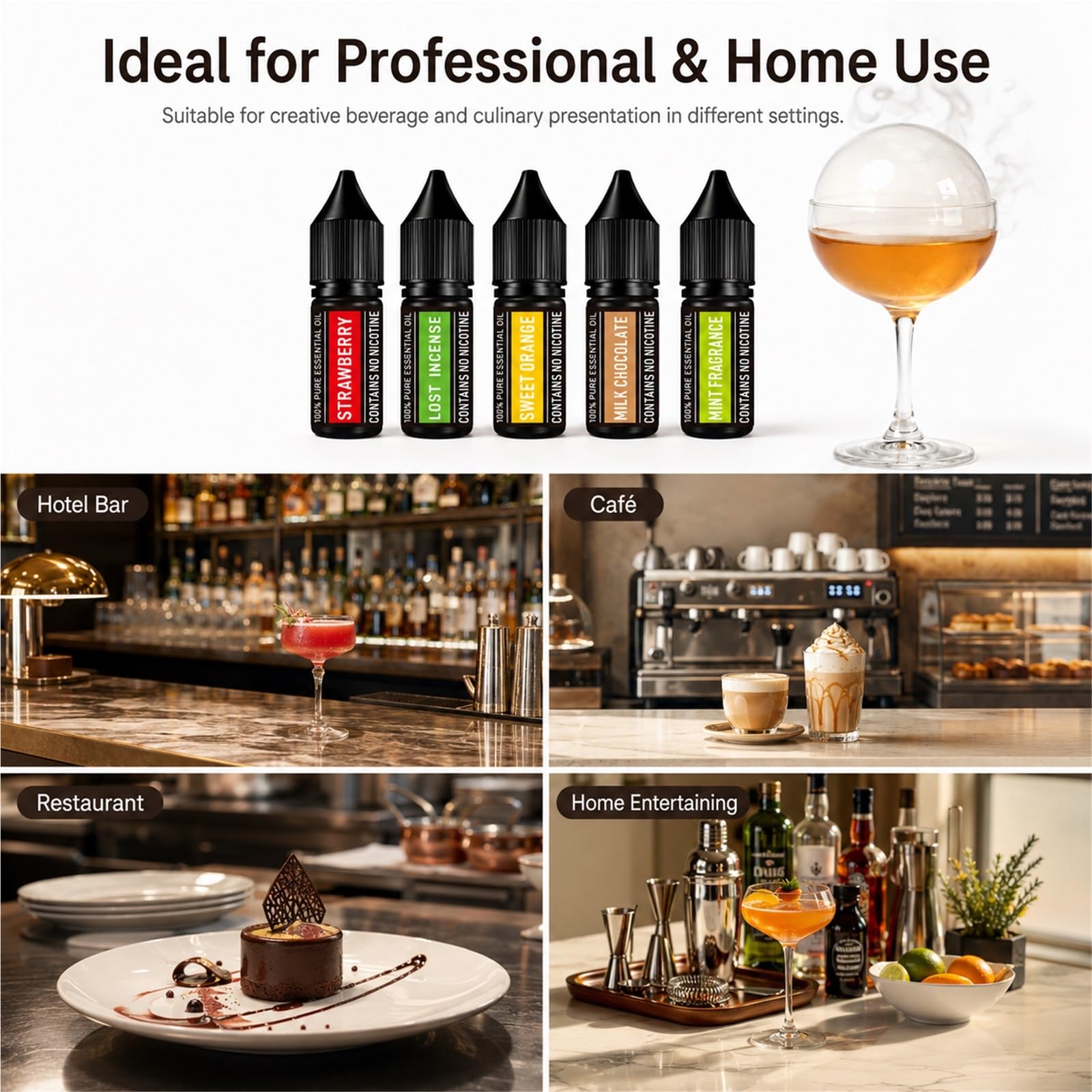 Kit de accesorios para ahumador de cóctel, paquete de 5 aceites aromáticos para pistola de burbujas de humo, esencia perfumada para mezclología molecular, infusores, bebidas, alimentos y licores