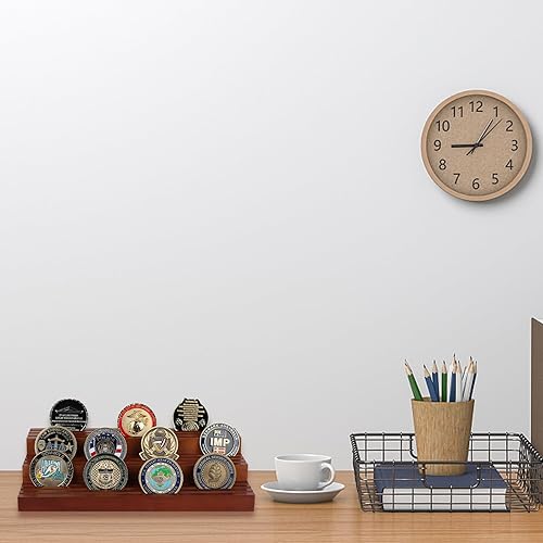 Miniatura 5 de Challenge - Soporte de exhibición de monedas de tres niveles, estantes militares, soporte de exhibición de monedas militares, estuche de madera para