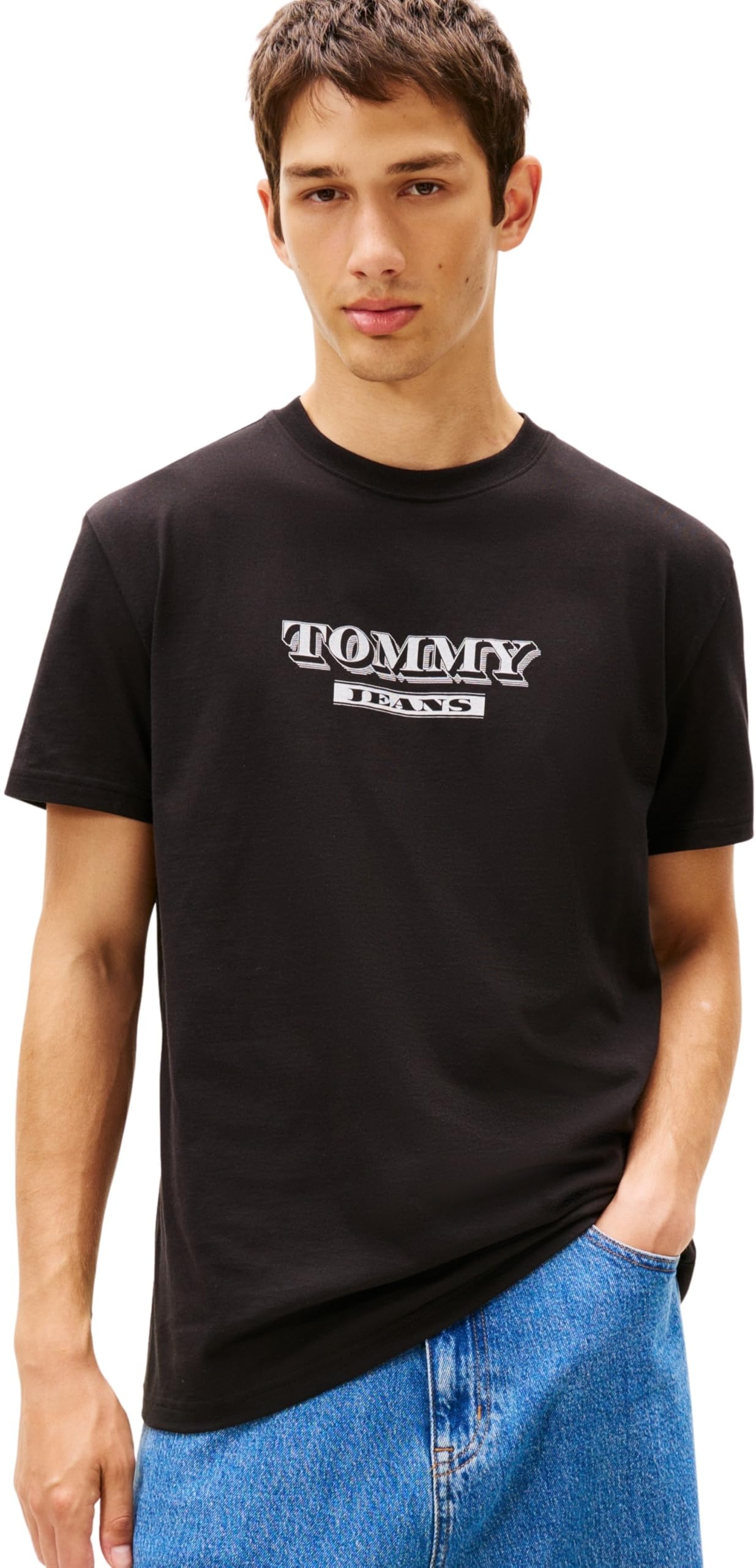Tommy Jeans Men's TJM Reg Bills Font Ss Tee Ext Dm0Dm22322 S/S T-Shirt, Black (Black), M