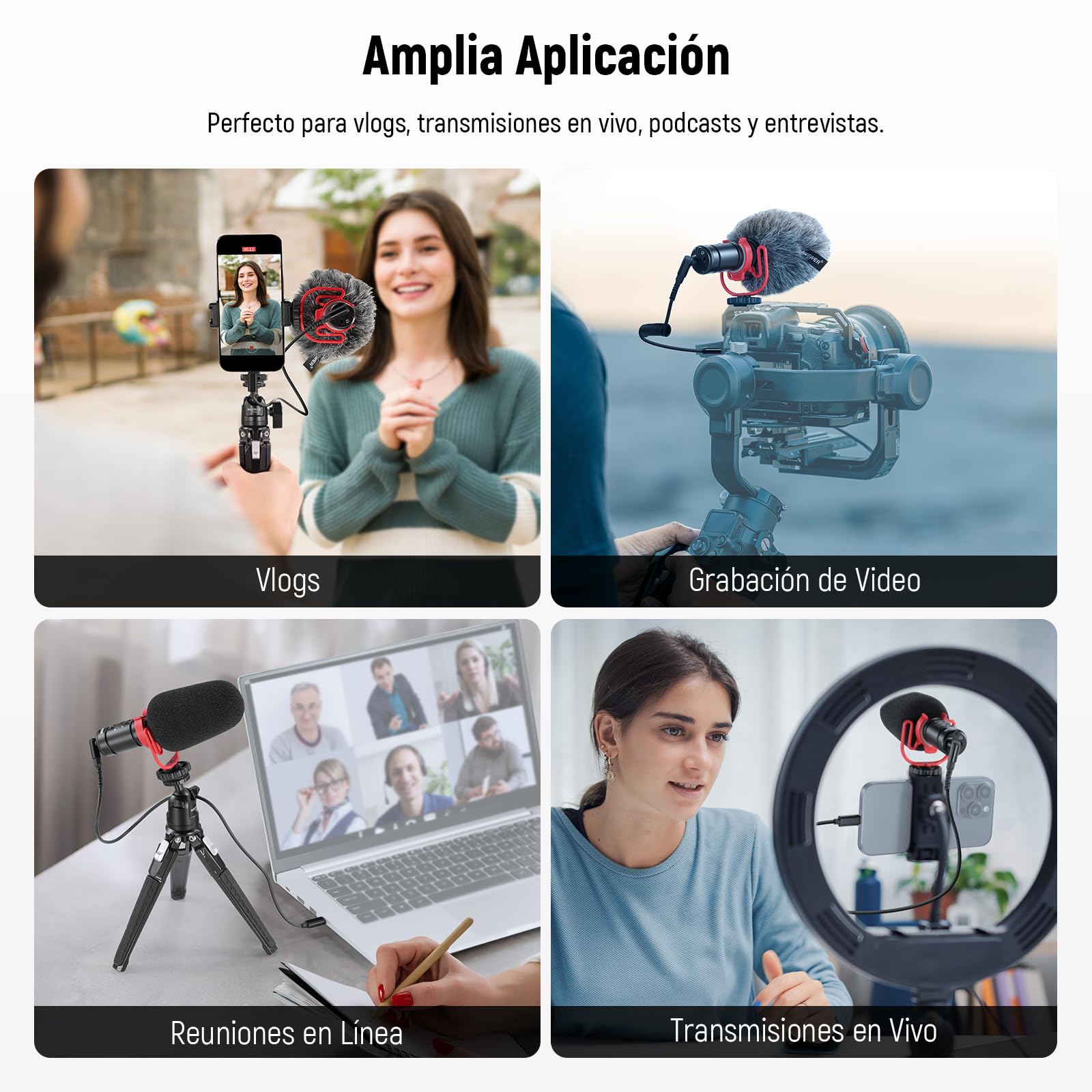 NEEWER Conectar & Usar Micrófono Vlog para Cámara DSLR, Compatible con iPhone Mac Android Teléfono Tableta Portátil PC, 20-20 KHz Mini Mic Supercardioide con Dos OTG para Grabación Streaming, VM11