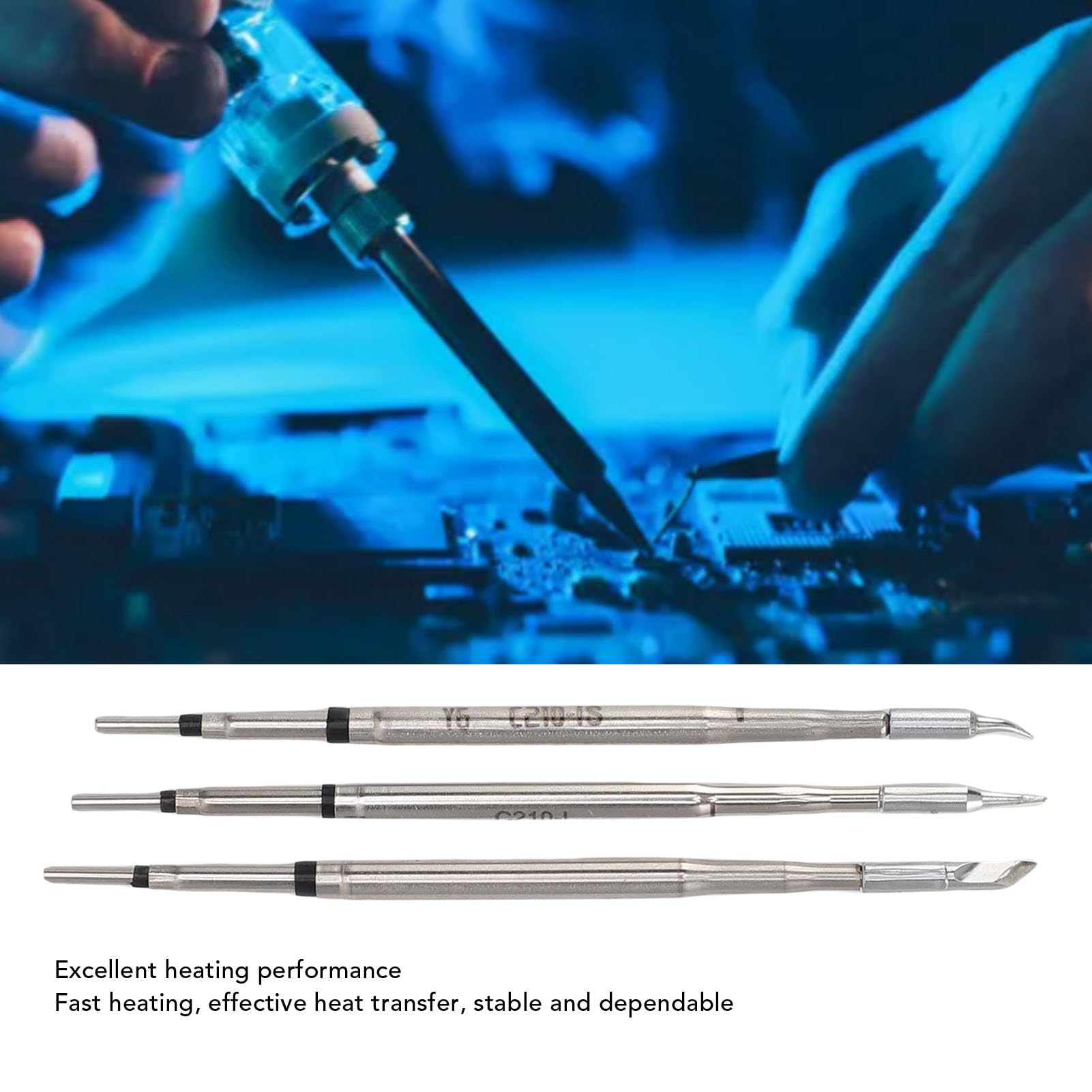C210 Souder en Fer Tive pour JBC Sugo Aifen Quick T210 T26 A9 Station de Soudage, 3PCS Cutter Shaped + Pointu + Bent Tip Remplacement avec Boîte de Rangement