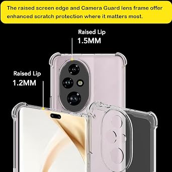 USTIYA Case for Honor 200 Pro Clear TPU Four Corners Military-Grade Protection Cover Transparent Soft funda