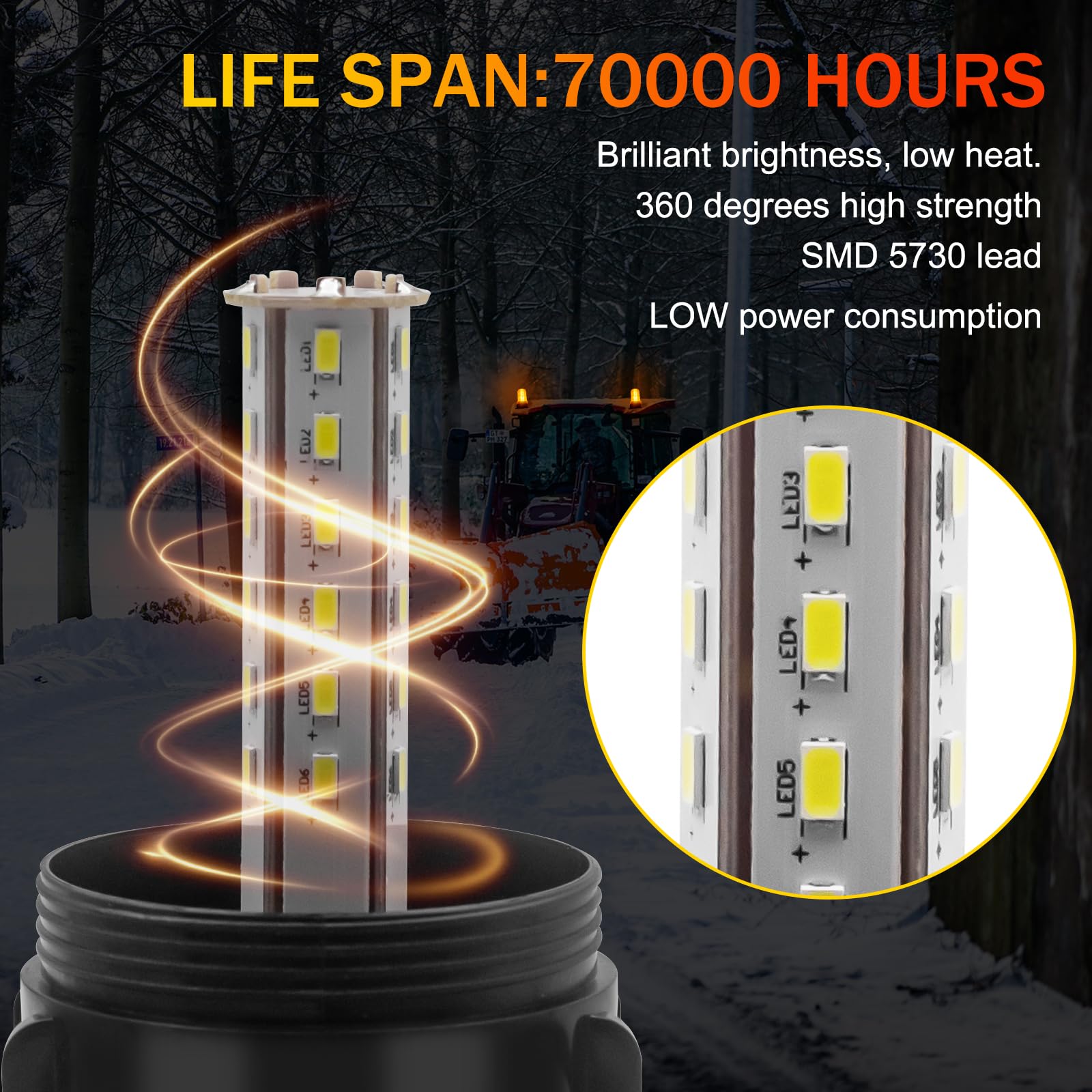 Biqing Girofaro led veicolo arancione, 30 led avviso flash di sicurezza di emergenza 12v 24v per camion, trattori, carrelli elevatori, utv, automobili, autobus, luci di navigazione barca, 1pcs