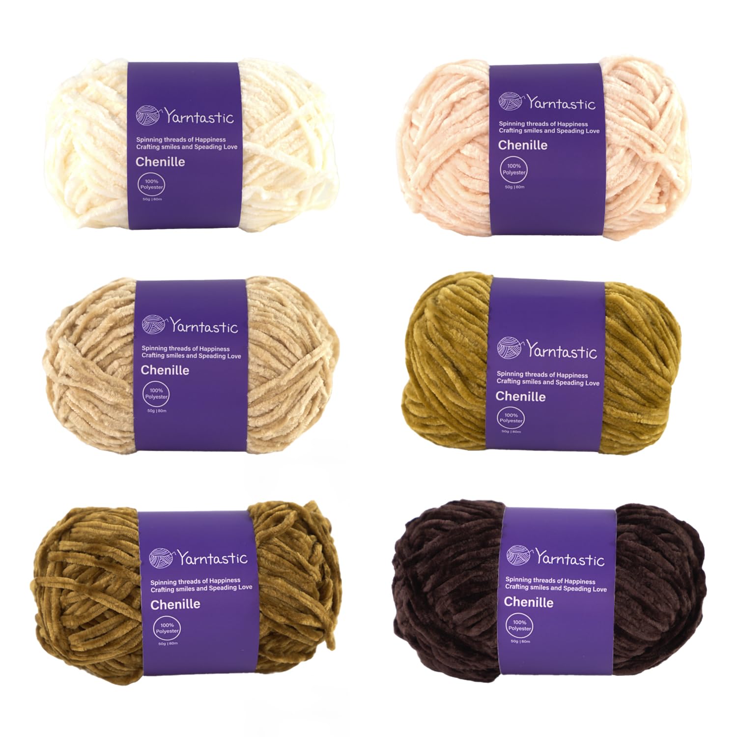 Yarntastic Chenille Velvet Knitting Yarn or Crochet Yarn, 50g/80m, Aran Weight (8 Wraps per inch)