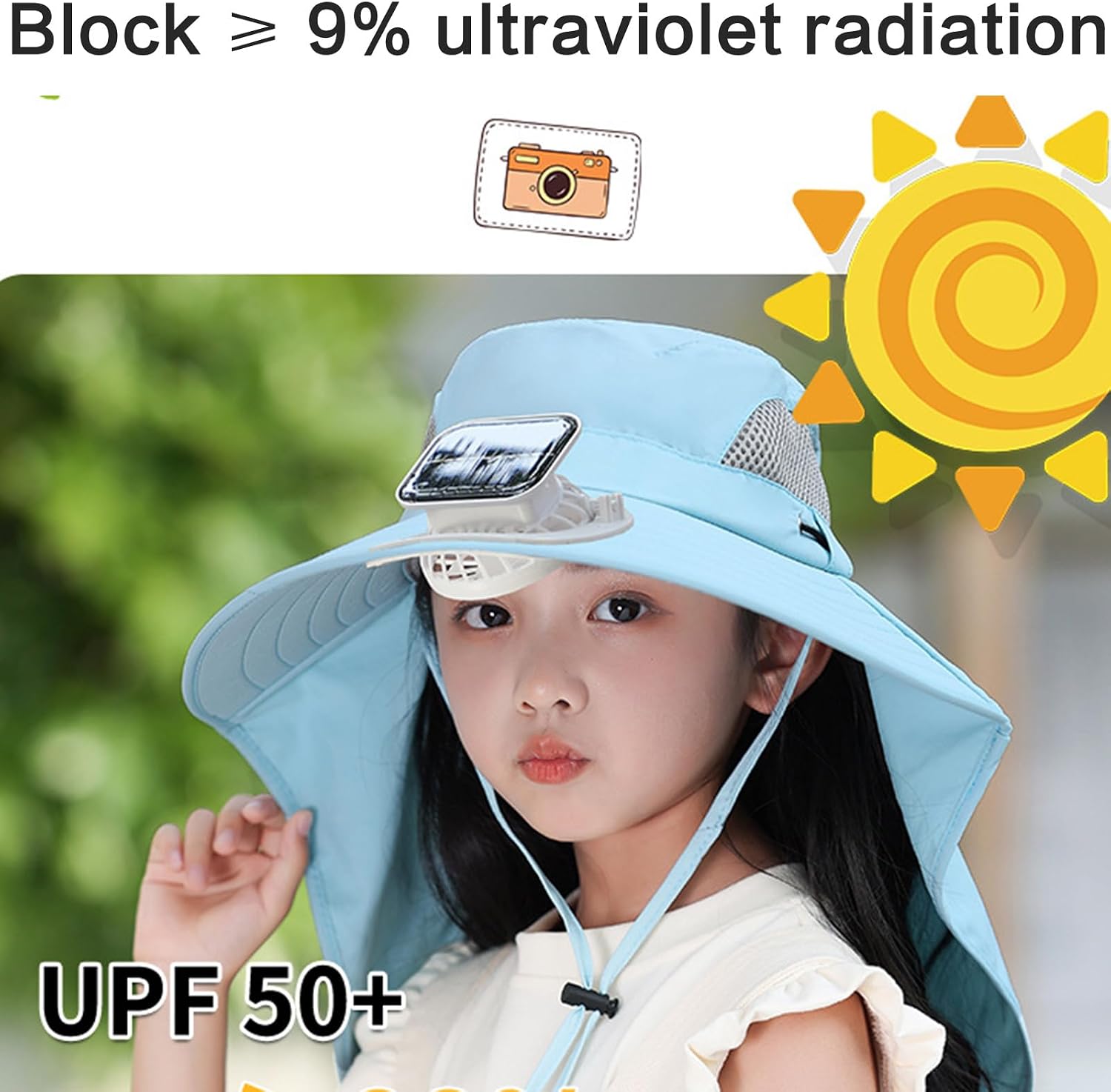 Solar Fan Hat with Neck Flap Sun Protective Wide Brimmed Bucket with Rechargeable Cooling Fan for Outdoor Beach Outdoor Black