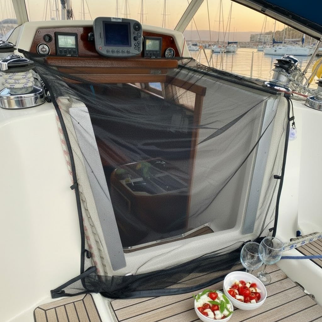 Moskitonetz für Niedergang – Segelboot Insektenschutz mit verstärkten Schlaufen | UV-beständig, schnelle Montage | 180×90cm Kajüteingang